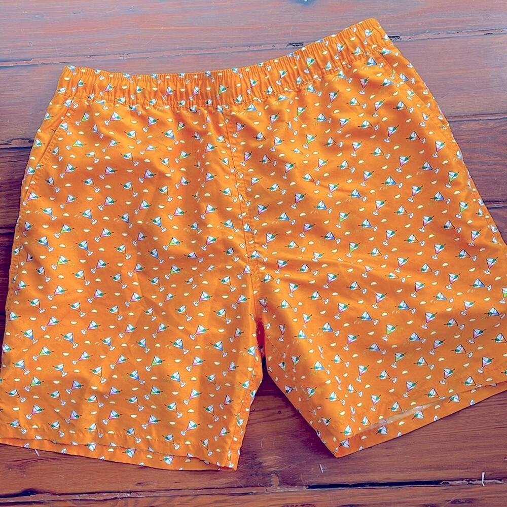Southern Pines martini glass print elastic waist pull on lined swim trunks sz L